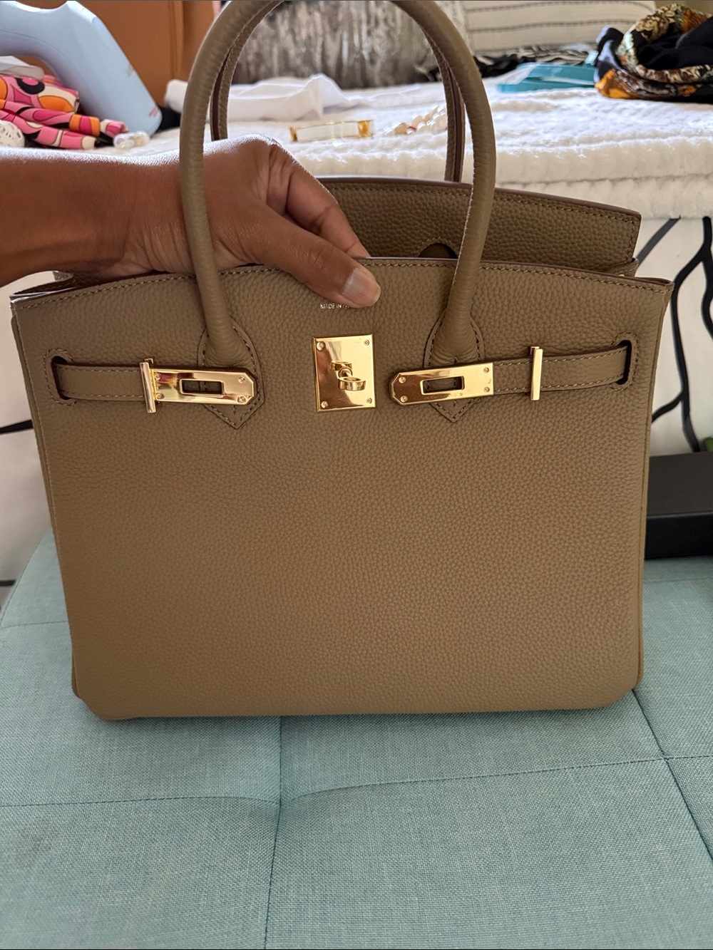 Classic Taupe Leather Top-Handle Satchel - Women Bags